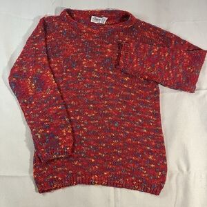 Vintage Empire Pullover Red Bold Cozy Woman Medium Speckled Chunky Indie Knit